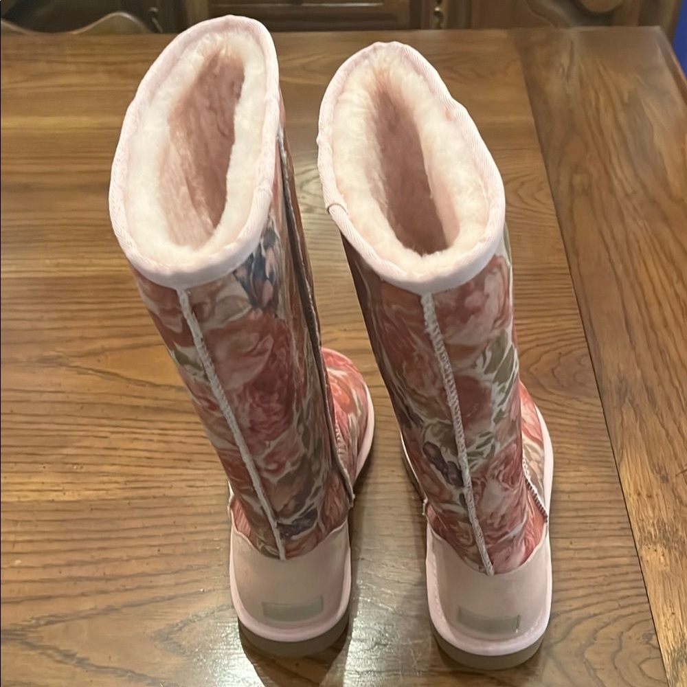 UGG Pink Floral Tall Sheepskin Boots - Picture 3 of 15